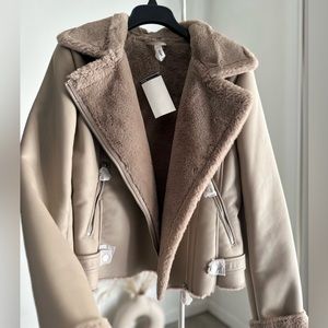 Mango Faux Fur Biker Jacket New